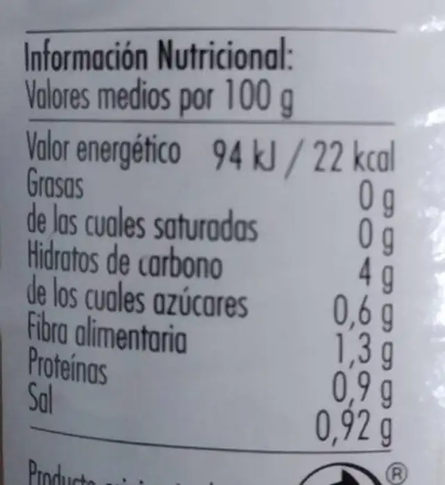 Corazones de alcachofa nutrition facts table