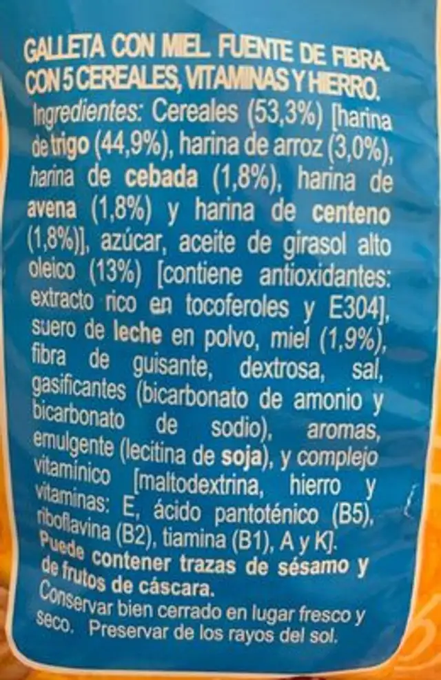 Minis ingredients label