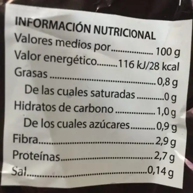 Espinacas nutrition facts table