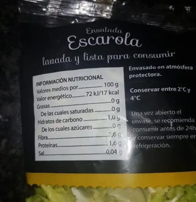 Ensalada escarola nutrition facts table
