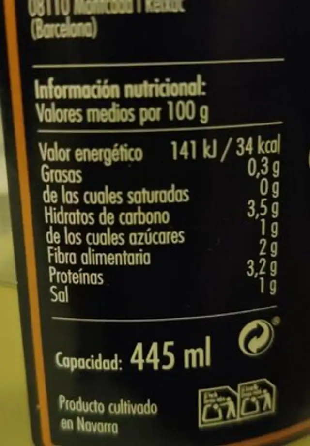 Corazones de Alcachofa de Tudela nutrition facts table