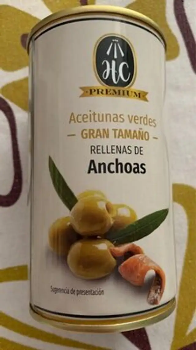 Aceitunas verdes gran tamaño rellenas de anchoas