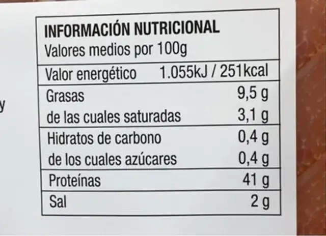 Lomo Embuchado Duroc nutrition facts table