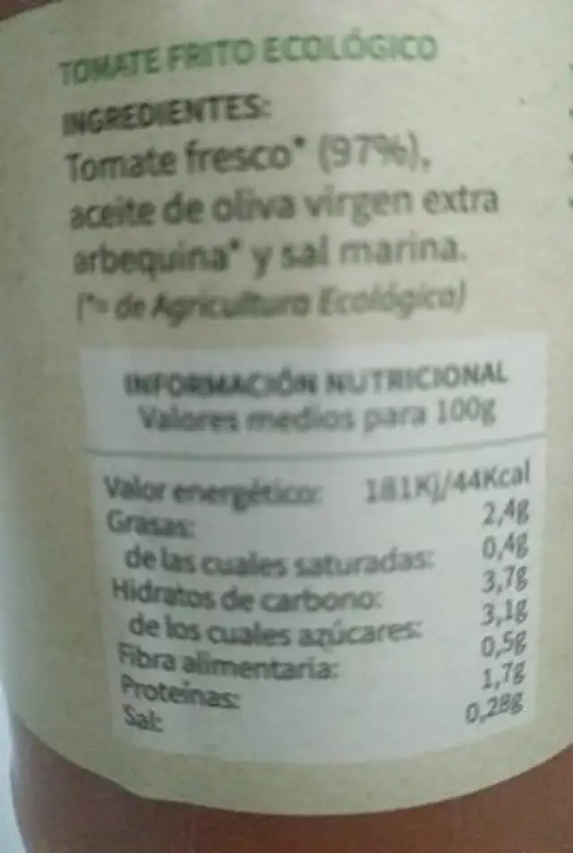 Tomate frito nutrition facts table