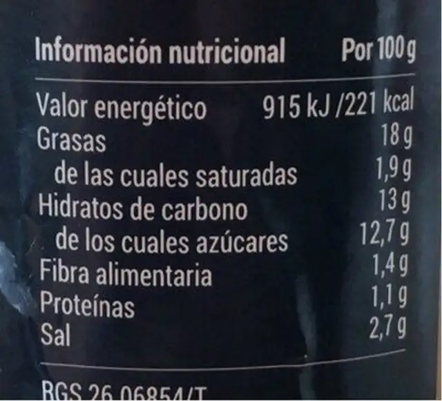 Salsa brava nutrition facts table
