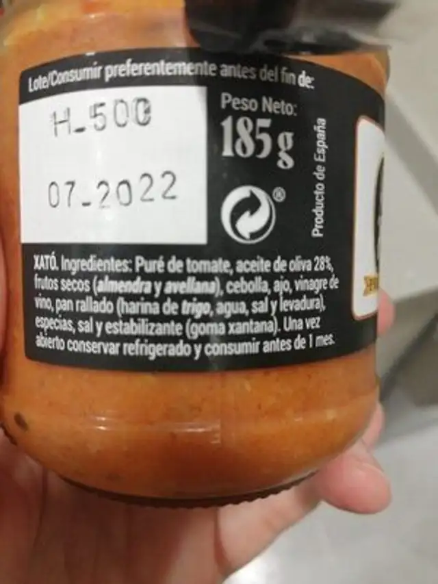 Xató ingredients label