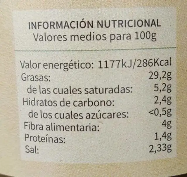 Aceitunas con hueso nutrition facts table