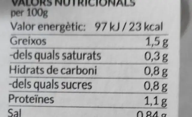 Crema de carxofas nutrition facts table