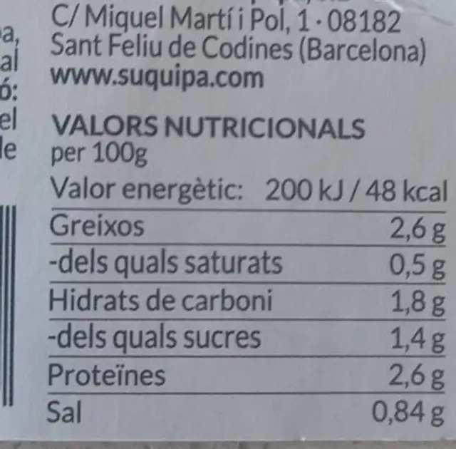 Crema de pèsols nutrition facts table
