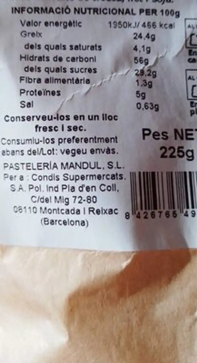 Babi xip nutrition facts table
