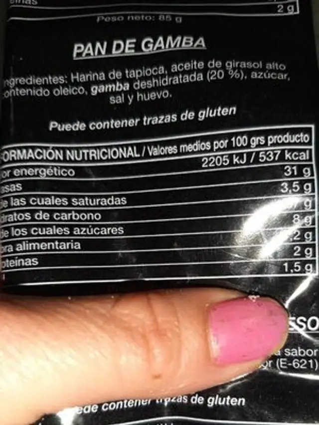 Pan d gamba nutrition facts table