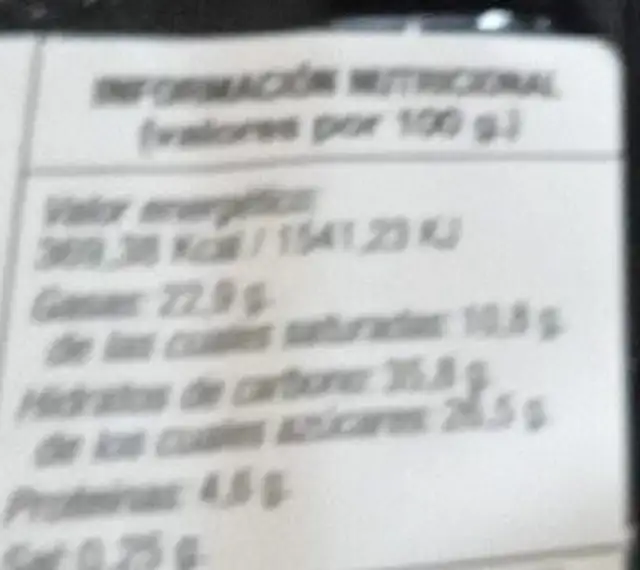 Tronco de trufa nutrition facts table