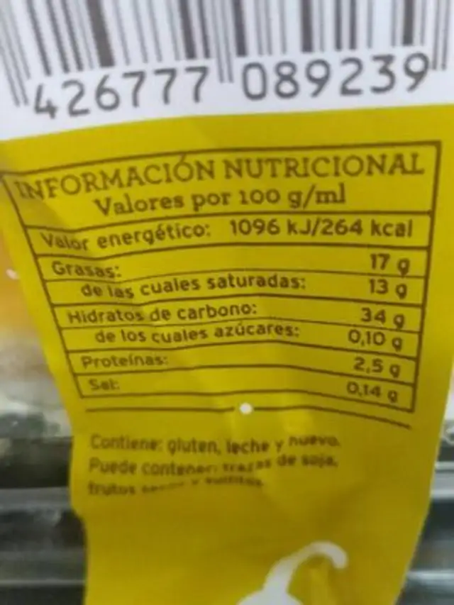 Pastel bajo en azucar nutrition facts table