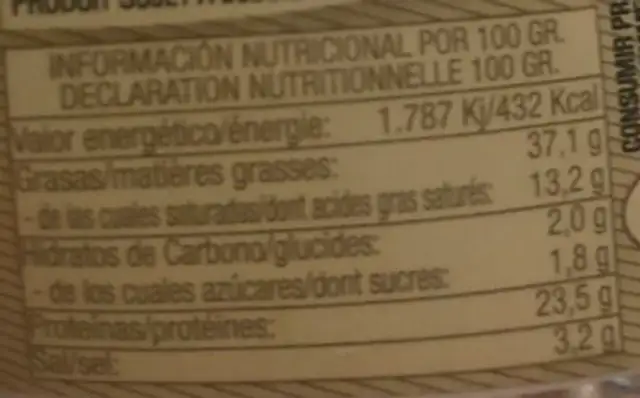 Fuet Loza nutrition facts table