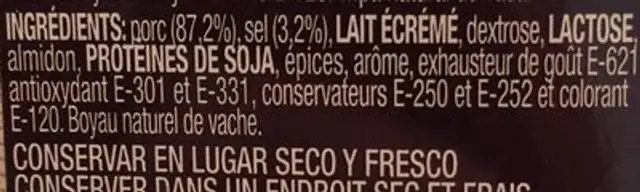 Llonganissa de Pagès ingredients label