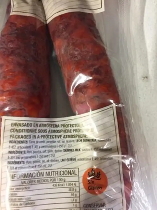 Chorizo sarta ingredients label