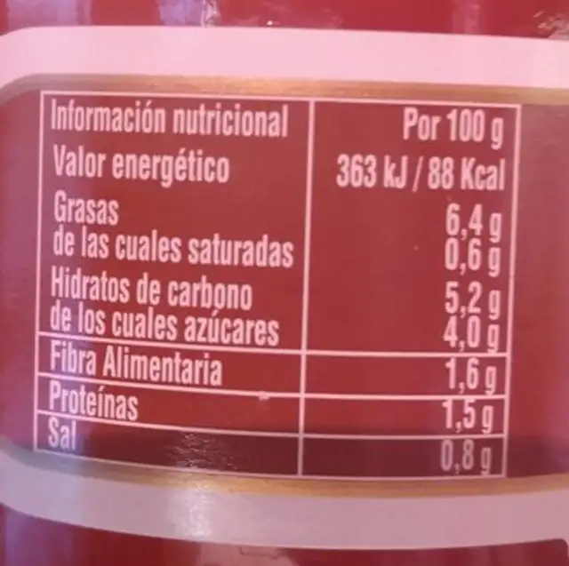 Tomate frito nutrition facts table