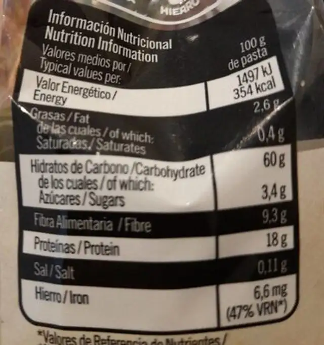 Gallo nature guisante nutrition facts table