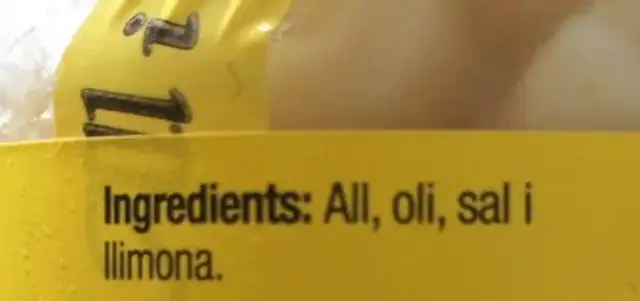 All i oli ingredients label