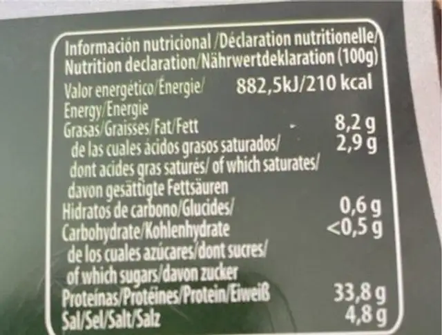 Monroyo Jamon bodega nutrition facts table
