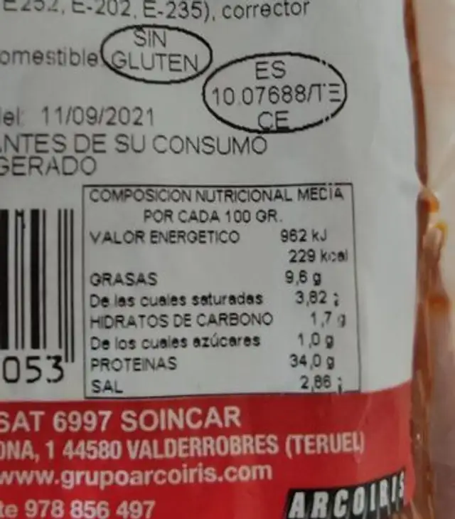 Lomo duroc 1/2 al vacío nutrition facts table