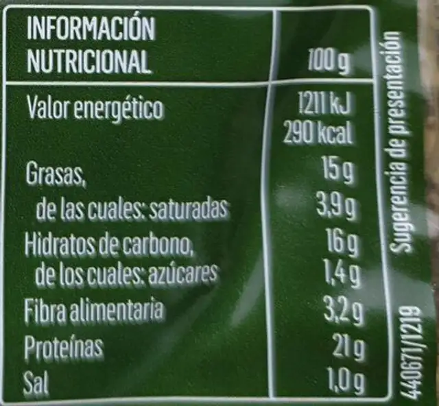 vistteca espinacs y gorgonzola nutrition facts table