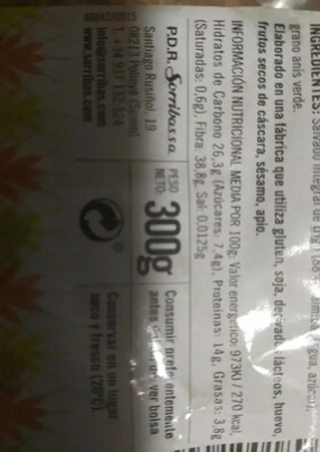 Salvado integral de trigo nutrition facts table