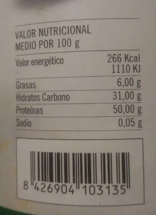 Levadura de cerveza en copos nutrition facts table