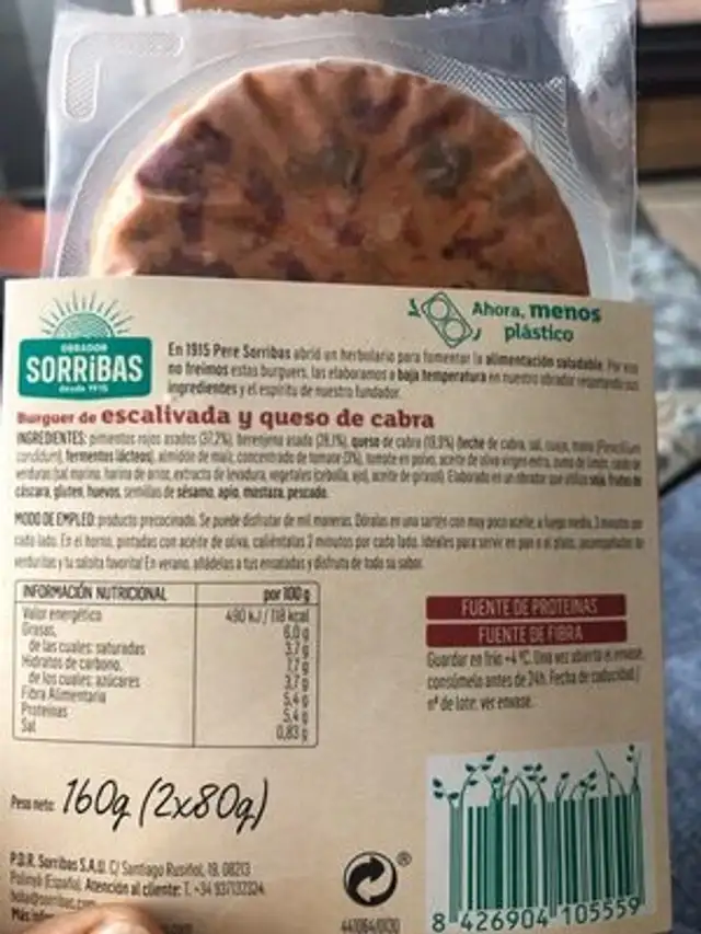 Sorribas ingredients label