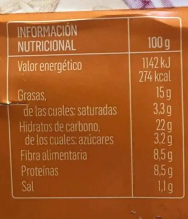 Burguer vegetariana nutrition facts table