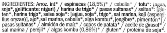 Burguers vegetales de espinacas y algas con tofu ingredients label