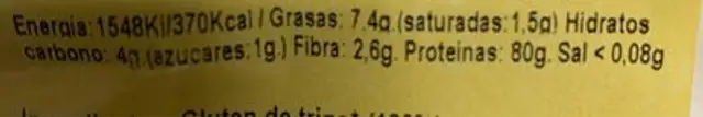 Gluten Bio 400GR. Biogra nutrition facts table
