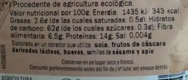 Harina trigo khorasan integral nutrition facts table
