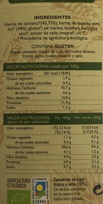 Pan de centeno con espelta nutrition facts table