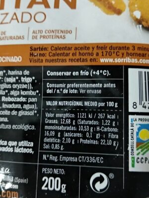 Filetes de Bio Seitan rebozados nutrition facts table