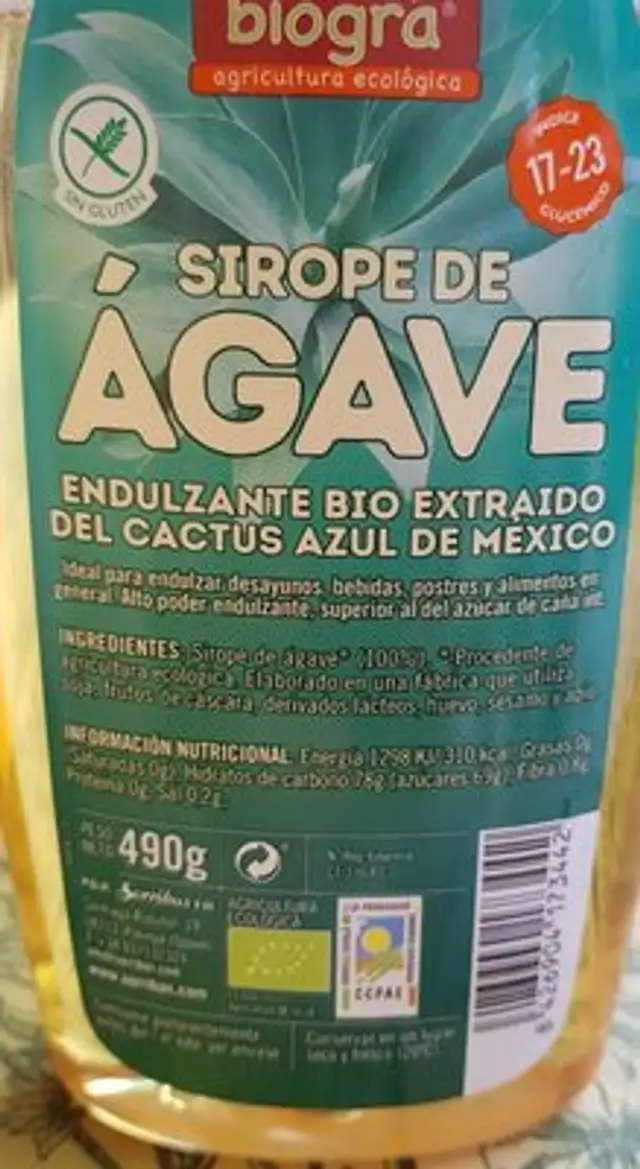 Sirope de agave ingredients label