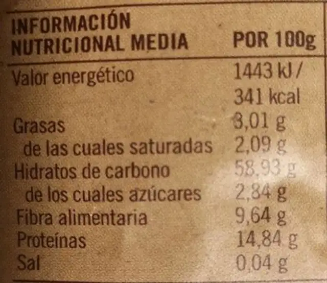 Fideo Fino Espelta Chia Biogra Bio nutrition facts table