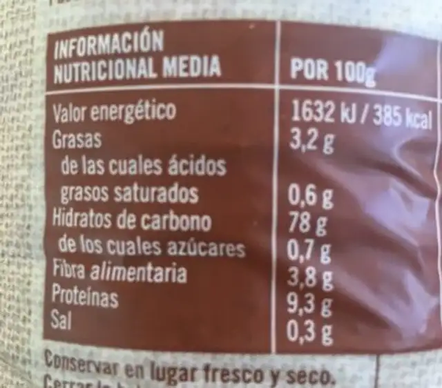 Biotortitas de arroz con quinoa nutrition facts table