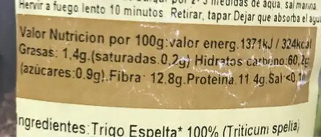 Bulgur espelta nutrition facts table