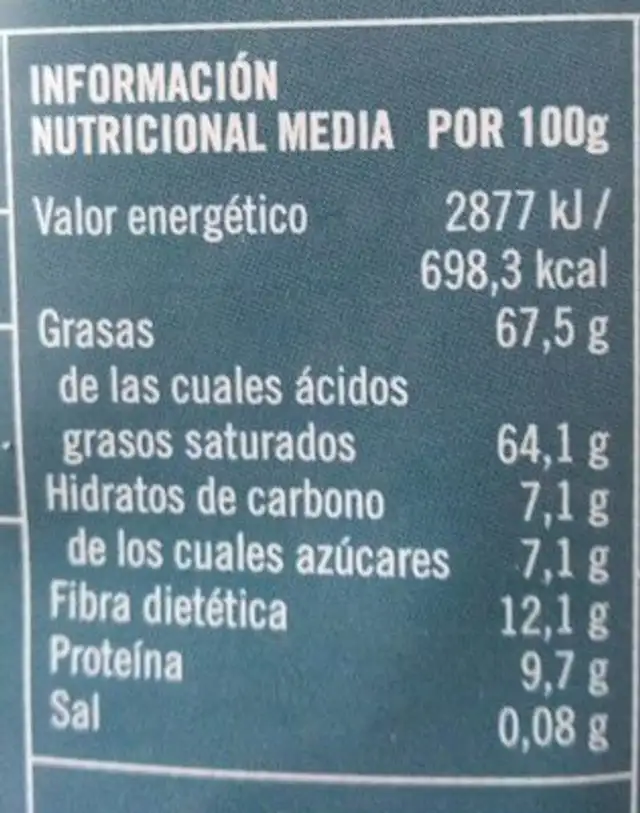 Chips de coco nutrition facts table