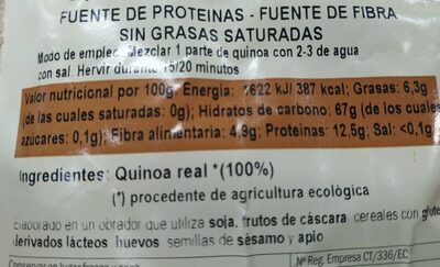 Quinoa Real nutrition facts table