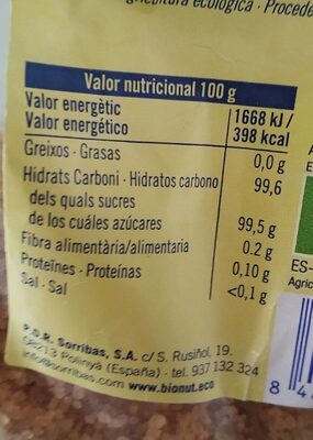 Sucre de canya integral nutrition facts table