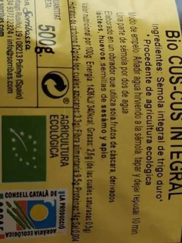 Unknown nutrition facts table