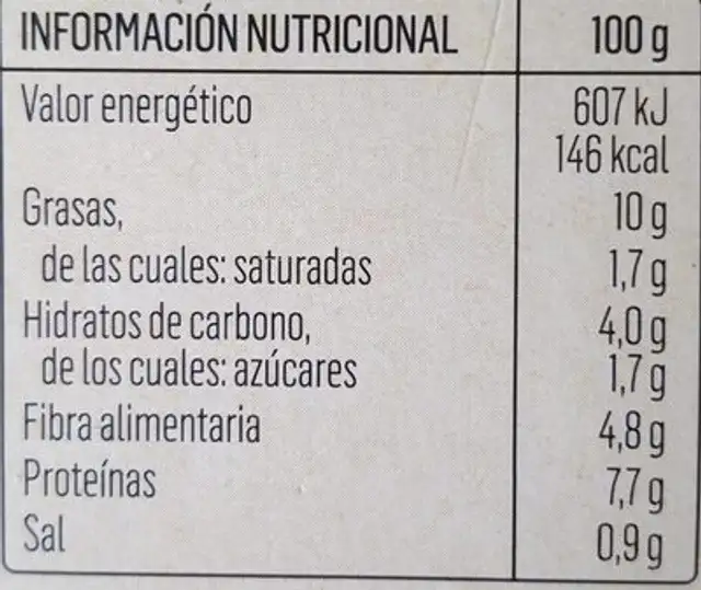 Hummus de Céleri nutrition facts table