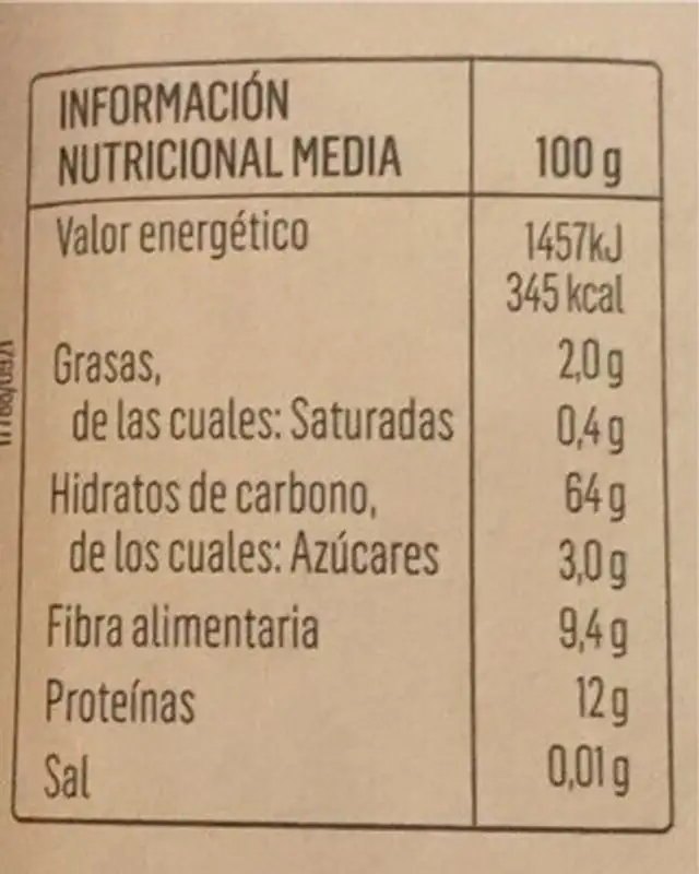 Spaghetti integral con espinacas nutrition facts table