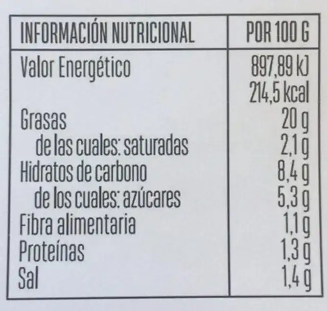 Veganesa 100% Vegetal nutrition facts table
