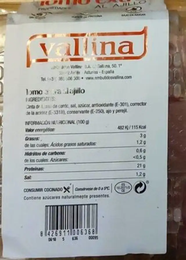 Lomo extra al ajillo nutrition facts table