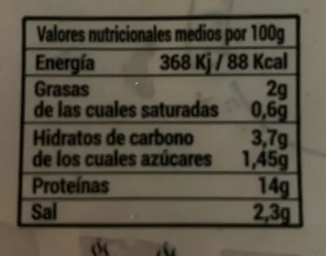 Fiambre de lomo semicocido nutrition facts table