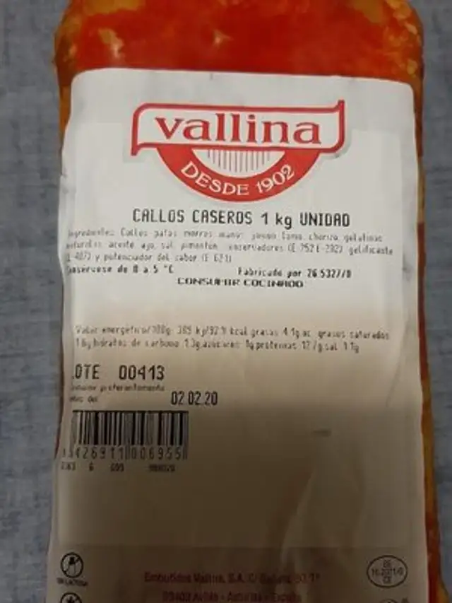 Callos  caseros nutrition facts table