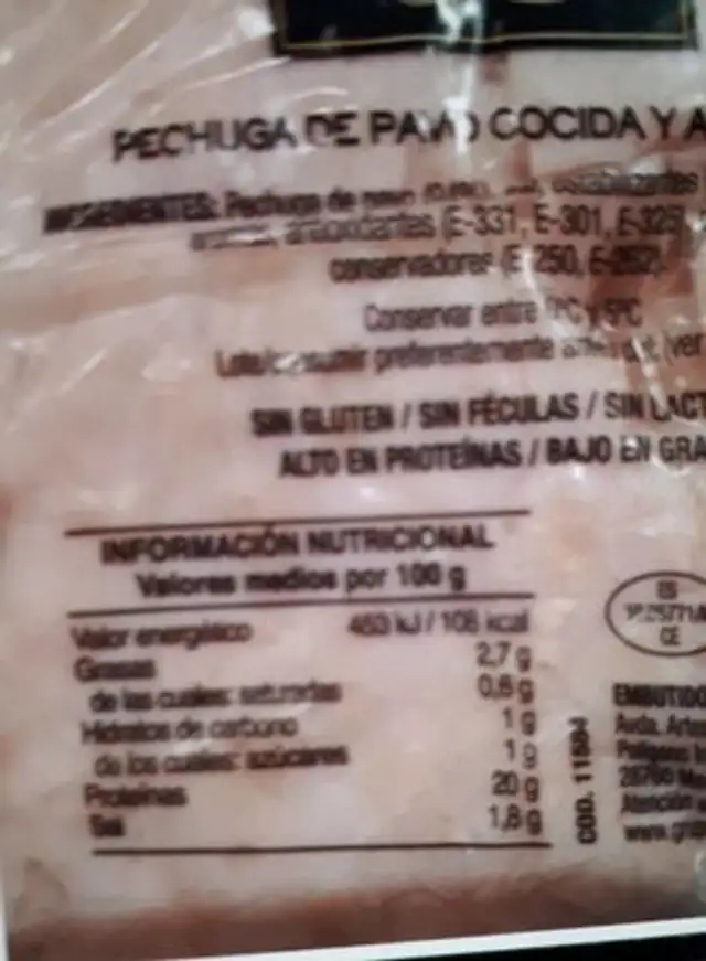 Embutido de pavo nutrition facts table